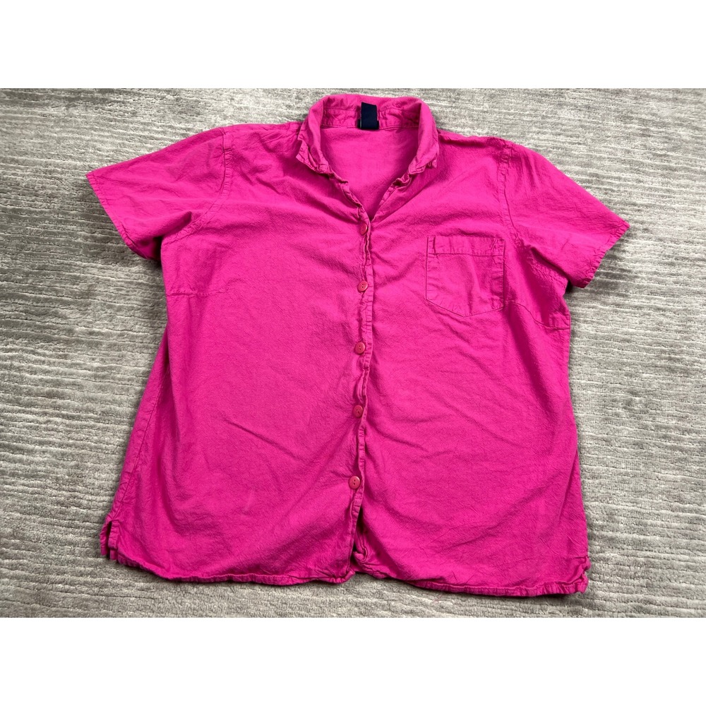 Basic Editions Shirt Womens XL Pink Cotton Button Down Short Sleeve Pocket Top